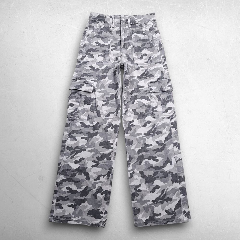 Hidden Los Angeles Wide Leg Cargo Pants Women 27 Gray Camo High Rise Gorpcore